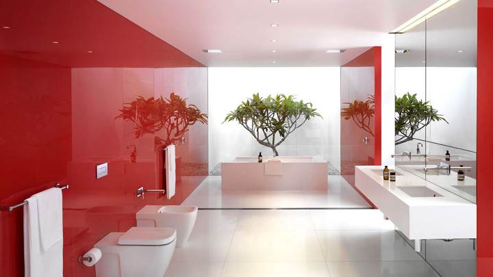 Beautiful Red White Bathroom Interior